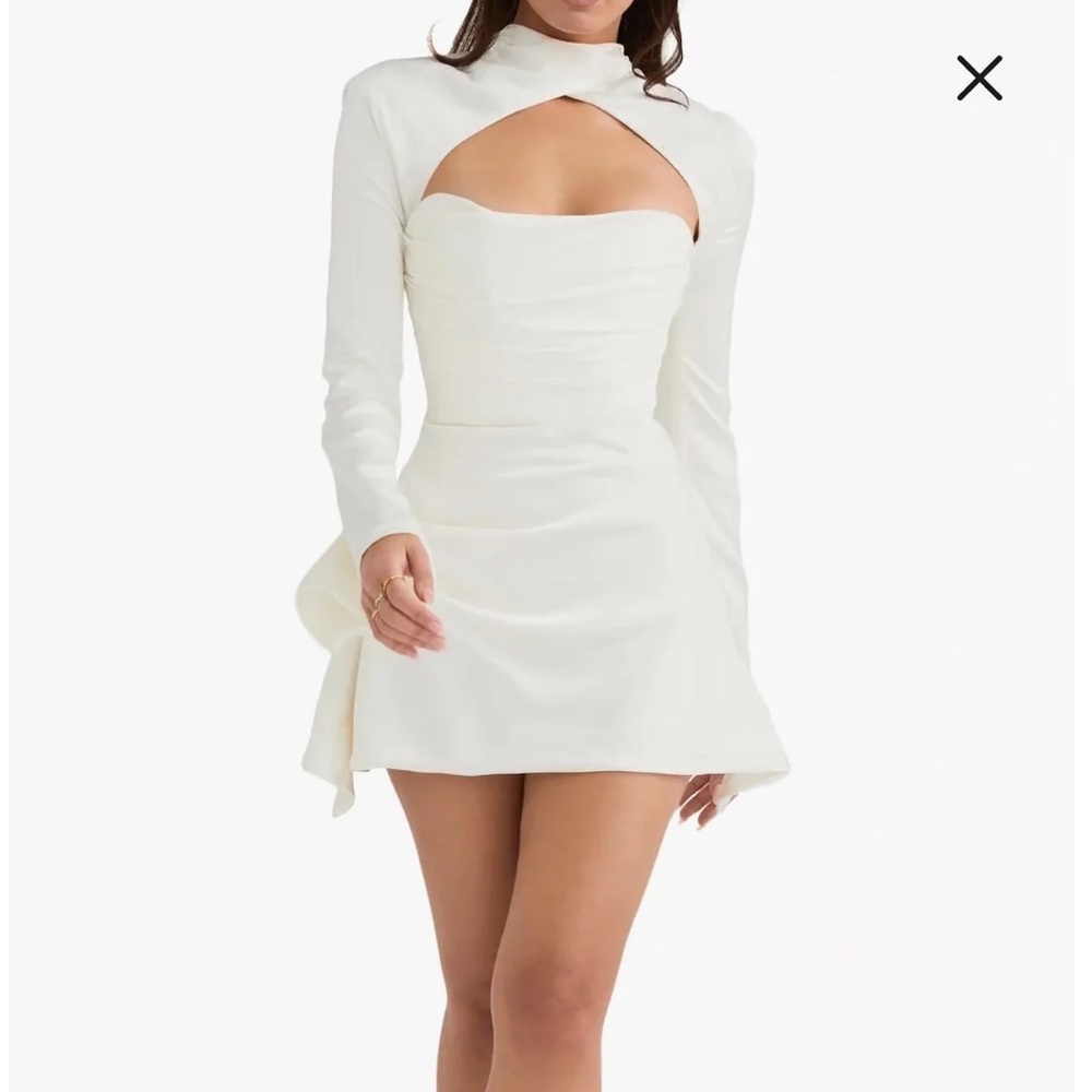 House of CB White Mini Gown Long Sleeve Bell Sleeve